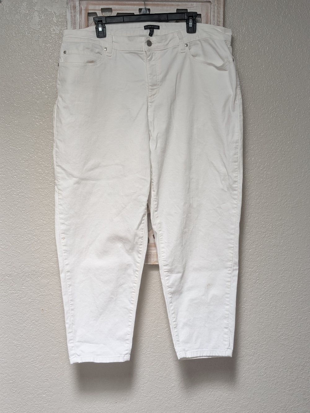 Eileen Fisher White Denim Straight Jeans Plus Size 18 Stretch High Rise Ankle